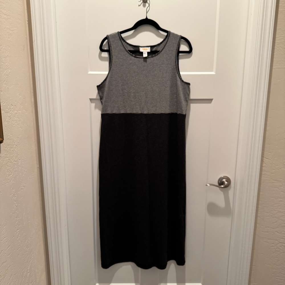 Talbots Vintage Sleeveless Striped Top Sheath Maxi Dress Charcoal Gray Size LP